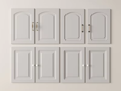 White Kitchen Cabinet Doors With Various Handle Designs And Panel Styles 3d model