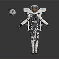 Man in Futuristic Astronaut Suit With Floating Helmet and Dark Space Background