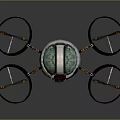 Futuristic Drone Design With Four Propellers Metallic Body And Green Circuit Top