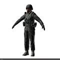 Military Soldier Wearing Camouflage Uniform With Tactical Gear Backpack and Red Blue Badge