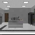 Commercial Kitchen Interior With Stainless Steel Appliances Multiple Stoves Range Hoods And Central Worktable