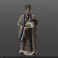 Man In Ancient Chinese Traditional Robe With Decorative Hat And Fan
