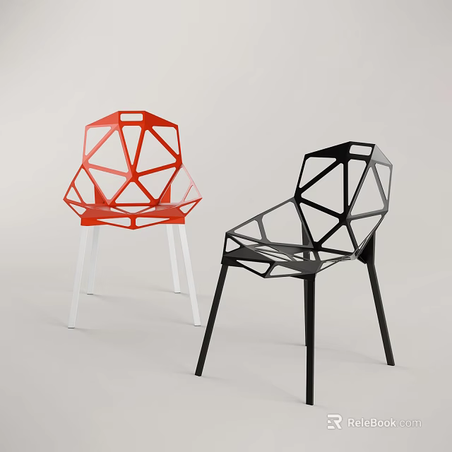 Red And Black Modern Geometric Chairs With Lattice Design And Contrasting Legs 3d model 