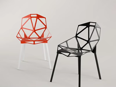 Red And Black Modern Geometric Chairs With Lattice Design And Contrasting Legs 3d model