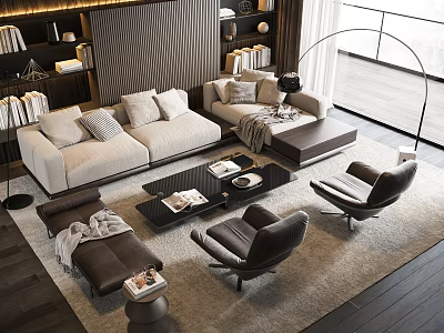 Modern Living Room Sofa And Coffee Table Set With Accent Chairs Rug And Floor Lamp 3d model