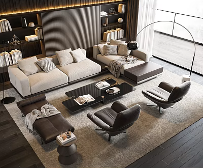 Modern Living Room Sofa And Coffee Table Set With Accent Chairs Rug And Floor Lamp 3d model
