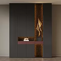 Modern Luxury Entryway Cabinet And Side Cabinet With Black Finish Golden Pattern And Decorative Ornaments