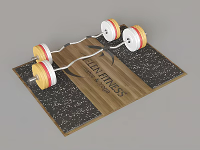 Elite Fitness Sports Equipment With Barbell And Weight Plates On Fitness Mat 3d model