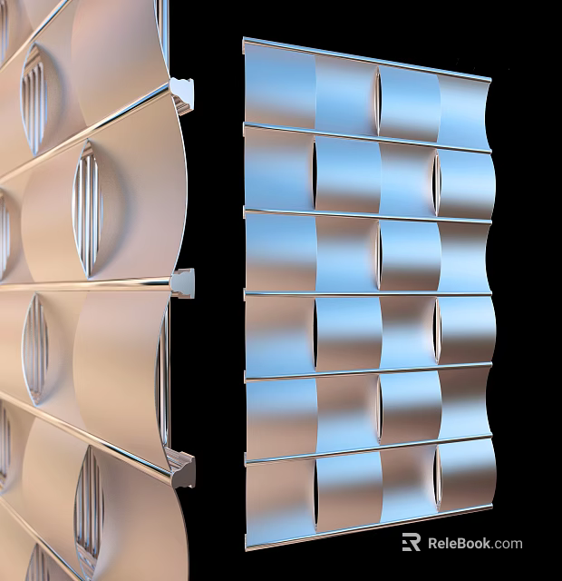 Modern Room Divider With Metallic Curved Panels And Stylish Geometric Design 3d model 
