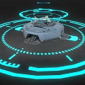 Futuristic Circular Platform With Blue Glowing Rings And Tech Interface Elements 3d model