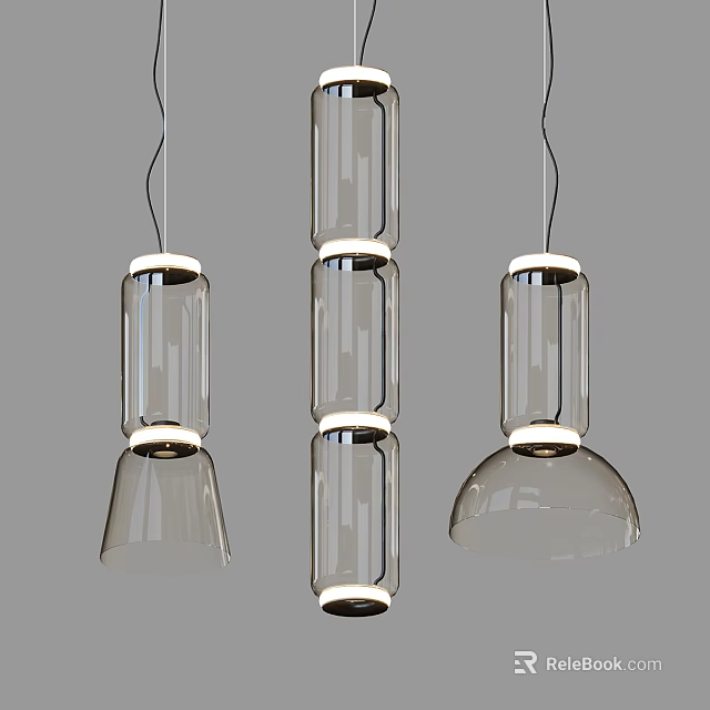 Modern Transparent Glass Pendant Lights With Layered Cylindrical Design And Sleek Illuminated Hanging Structure 3d model 