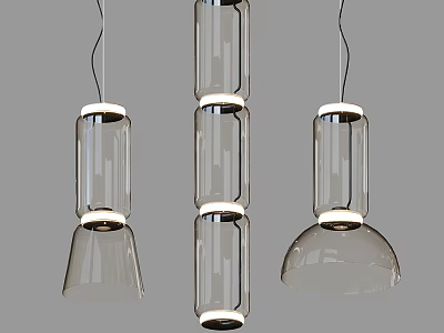 Modern Transparent Glass Pendant Lights With Layered Cylindrical Design And Sleek Illuminated Hanging Structure 3d model