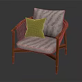 Modern Comfortable Armchair with Wooden Armrests Woven Design Light Gray Cushion and Green Pillow