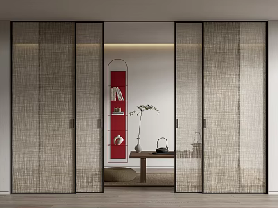 Modern Sliding Doors With Woven Glass And Metal Frames In Interior Design 3d model