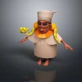 3D Character With Snake Around Neck Wearing Hat Sunglasses And Robe Holding Yellow Object