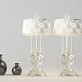 Elegant Table Lamps with Gold Base Decorative Metal Beige Leaf Pattern Lampshades and White Vases