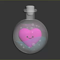 Laboratory Glass Round Bottom Flask With Pink Blue Substances And Stopper