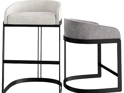 Modern Bar Stools With Black Metal Frame Light Upholstered Seat And Curved Backrest 3d model