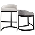 Modern Bar Stools With Black Metal Frame Light Upholstered Seat And Curved Backrest