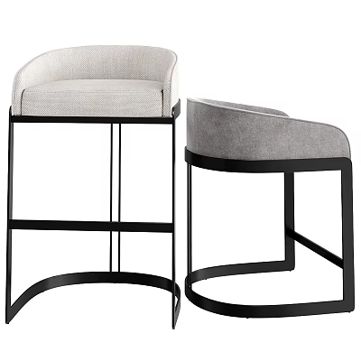 Modern Bar Stools With Black Metal Frame Light Upholstered Seat And Curved Backrest 3d model