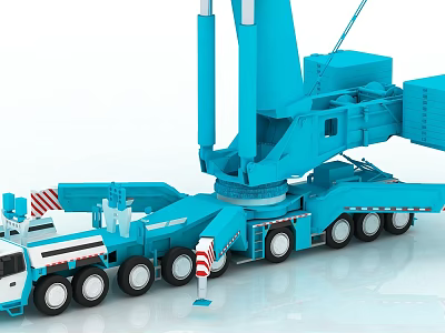 Blue Mobile Crane Utility Vehicle with Extended Boom and Multiple Wheels for Construction 3d model