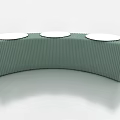 Green Curved Sofa Bench With White Round Cushions And Separate Stools Design 3d model