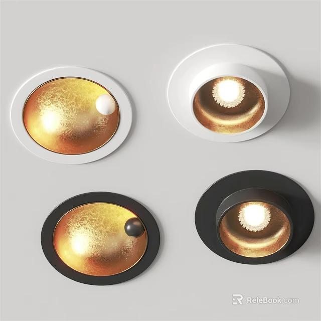 Modern Home Downlights And Spotlights With White Black And Gold Design 3d model 