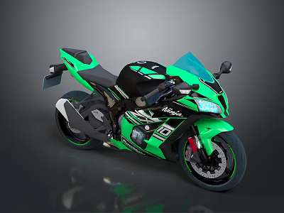 Sleek Green And Black Sport Motorcycle With Modern Streamlined Design And Windshield 3d model