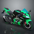 Sleek Green And Black Sport Motorcycle With Modern Streamlined Design And Windshield