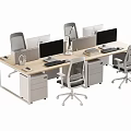 Modern Office Desk Setup With Multiple Monitors Chairs And Drawer Cabinets 3d model