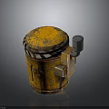 Rusty Yellow Explosive Weapon With Black White Warning Stripes Red Sign And Silver Component 3d model