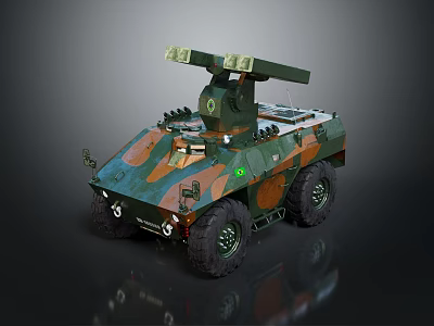 Military Missile Launcher Weapon System on Camouflaged Armored Vehicle 3d model