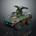 Military Missile Launcher Weapon System on Camouflaged Armored Vehicle
