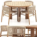 Stylish Round Wooden Dining Table Set With Woven Chairs And Natural Finish