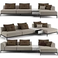 Beige Sectional Sofa With Brown Striped Pillows And Modern Metal Frame Design