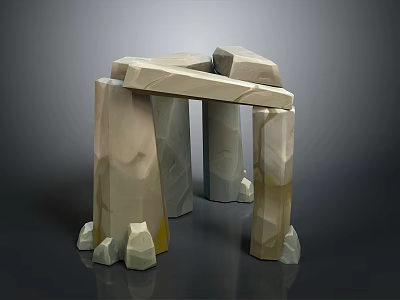 Natural Stone Structure With Vertical Pillars And Overhead Beam Design Details 3d model