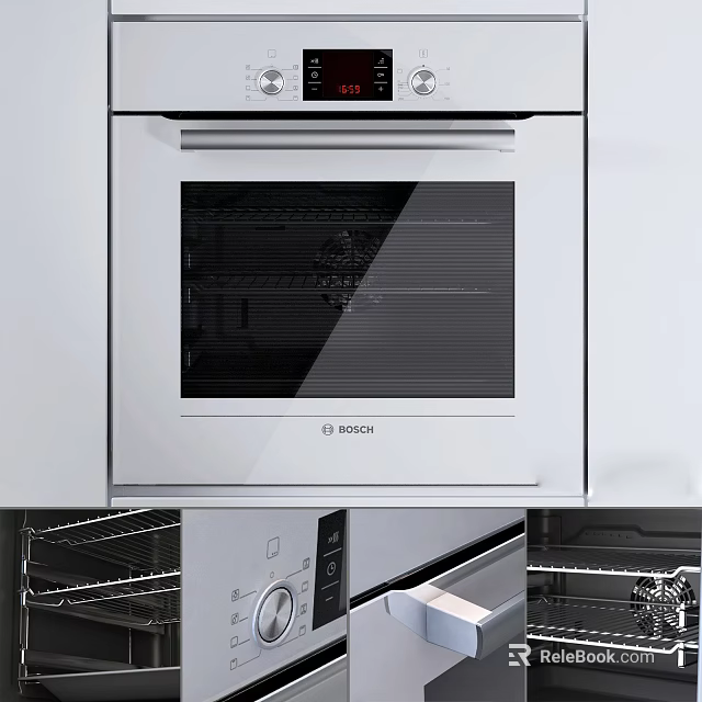 Modern BOSCH Kitchen Oven Appliance Featuring Glass Door And Interior Racks 3d model 