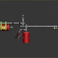 Tactical Weapon With Red Pressure Tank Long Metal Rod And Nozzle