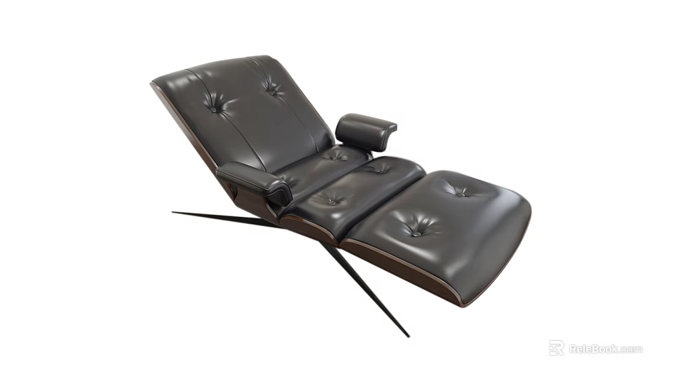 Modern Black Leather Lounge Chair with Tufted Backrest Armrests and Metal Legs Design 3d model 