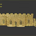 Detailed Medieval Castle Model With Stone Brick Walls Arched Windows And Central Doorway