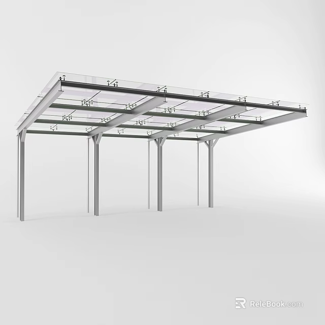 Modern Outdoor Canopy With Metal Frame Glass Roof And Supporting Columns 3d model 