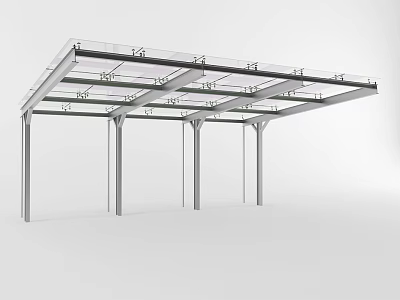 Modern Outdoor Canopy With Metal Frame Glass Roof And Supporting Columns 3d model