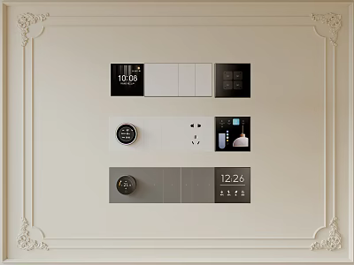 Decorative Framed Control Panel With Time Temperature Display Knobs And Sockets 3d model