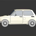 White Vintage Small Two Door Car With Black Windows And Reflection 3d model