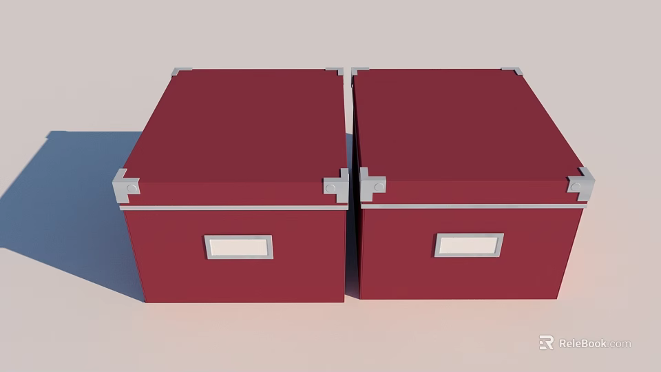 Red Storage Boxes With Silver Corners And White Label Areas For Home Organizing 3d model 