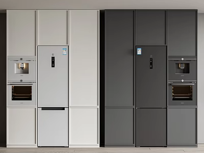 Modern Kitchen With Two Tone White And Dark Gray Built In Appliances 3d model