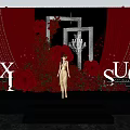 Romantic Photo Spot With Red Roses Silver Frames Crystal Chandelier And Red Curtains