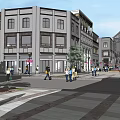 Modern Commercial Street With Pedestrians Strolling Shops Green Plants And Vibrant Atmosphere