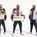 3D Rendered Game and Movie Character With White Coat Purple Inner Golden Arm Decorations