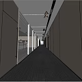 Modern Office Corridor With Wooden Walls Glass Partitions And Carpeted Floor